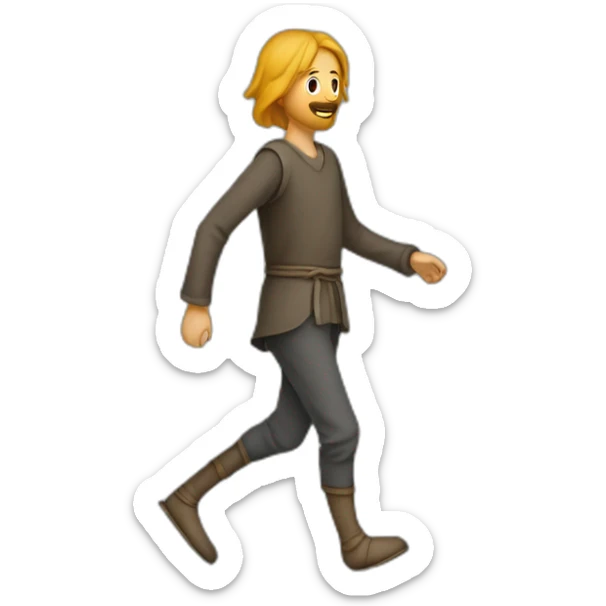 person with legs way longer than usual, covered with pants that are wide at the bottom, walking, medieval sticker