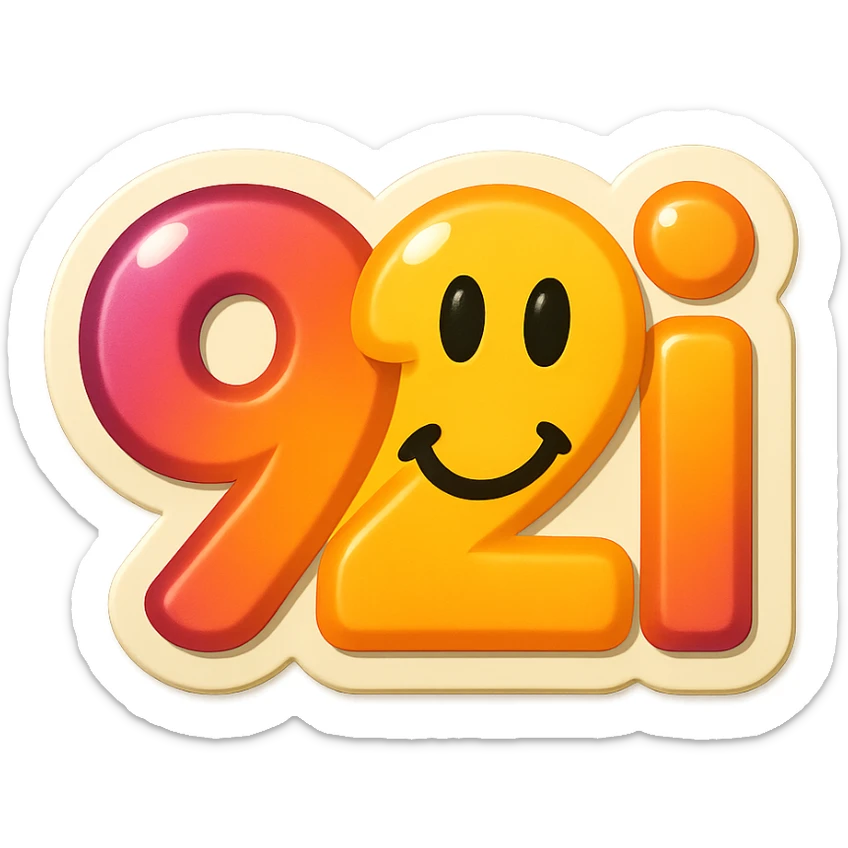 text '92i' as an emoji with a fun face incorporated sticker