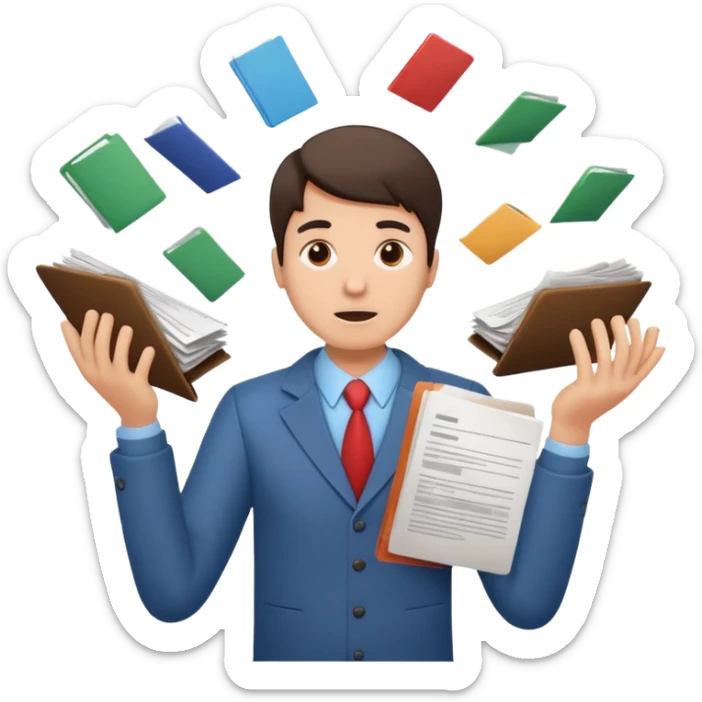 create an emoji of a person juggling lots of work loooking stressed out sticker