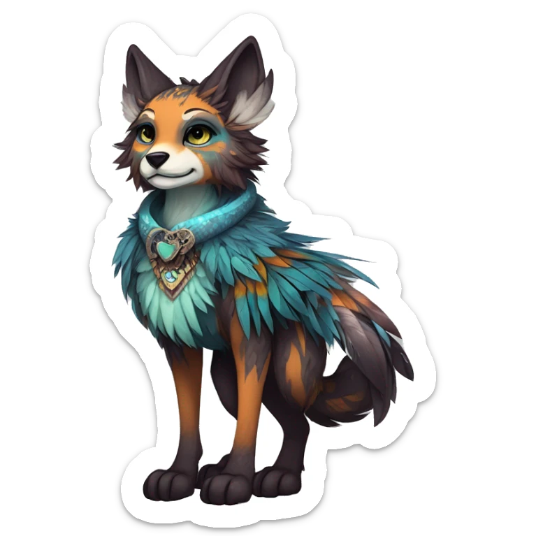 cute cool edgy fantasy animal fursona creature by griffsnuff & LiLaiRa & Falvie with exotic colors with patterns and feathers and collar full body sticker