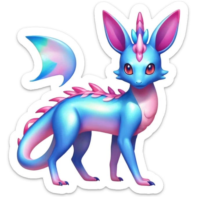 Colorful Shiny Exotic Amaura-Salandit-Aurorus-Sylveon-Fakémon-hybrid-creature (full body)  sticker