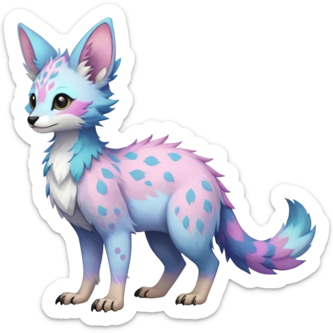 Epic Feral Rare Fantasy pastel Vernid-Trico-species by LiLaiRa, random markings, tufted tail, tufted ears, full body sticker