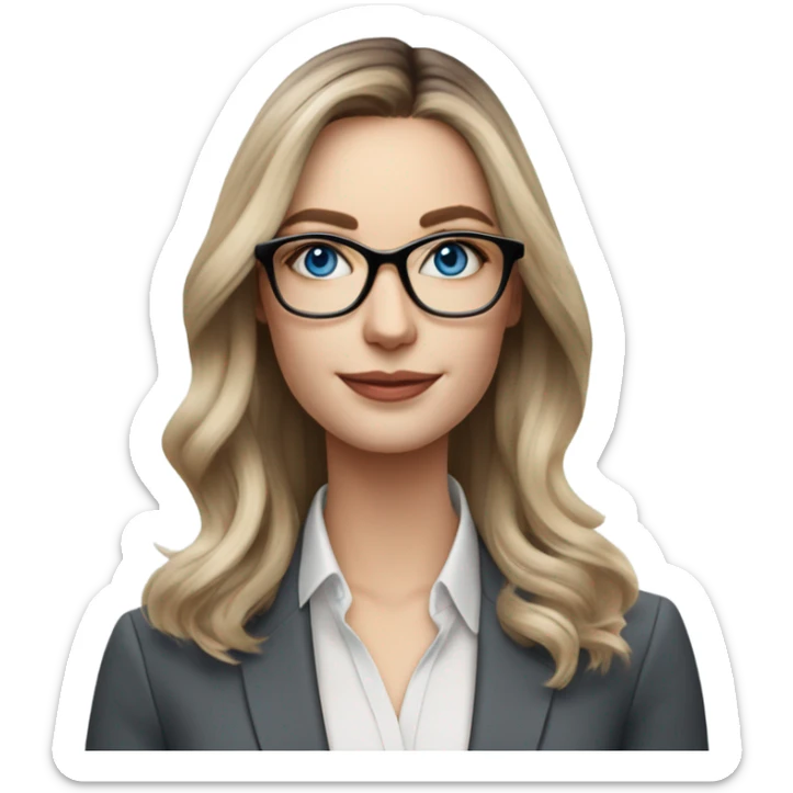 Shoulder length Balayage pale beautiful corporate woman with glasses and blue eyes sticker