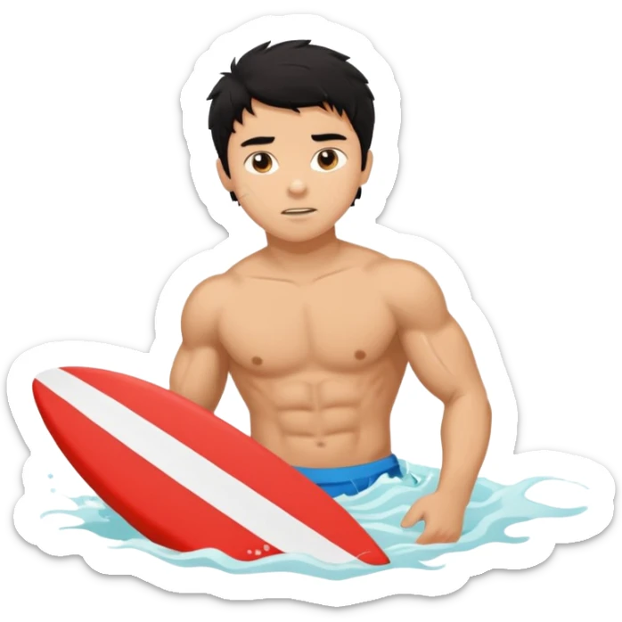 Tan Muscular teen lifeguard boy with messy black hair in action saving a life sticker