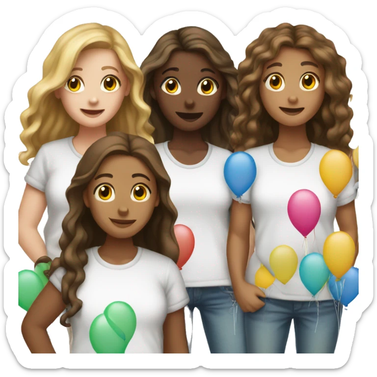 girls with balloons and shirts 2 white girls and 3 brown  sticker