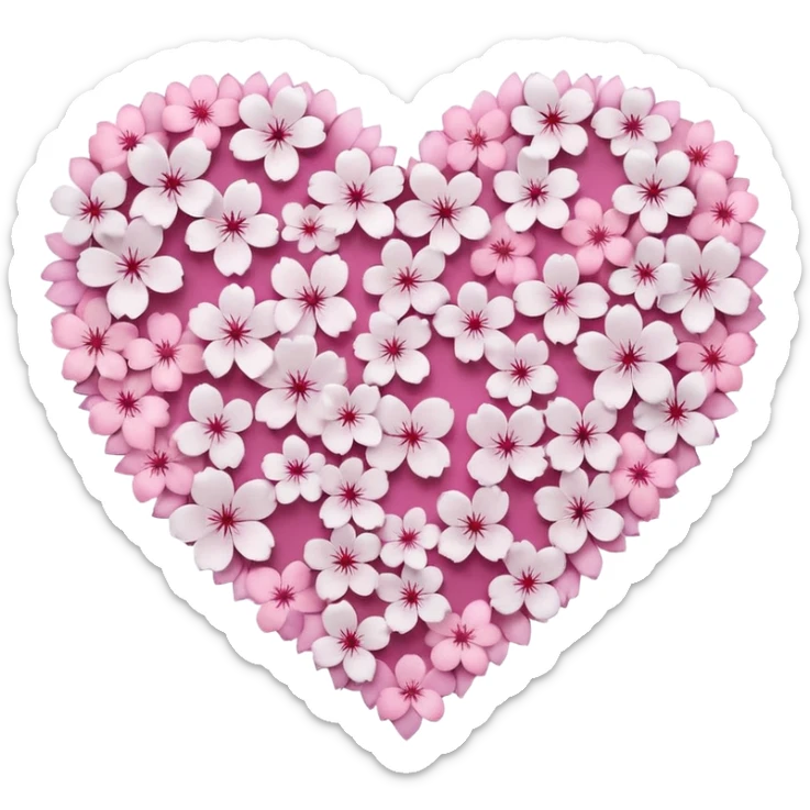 goth sakura heart, heart made of white sakura petals with pink accents, remove background sticker