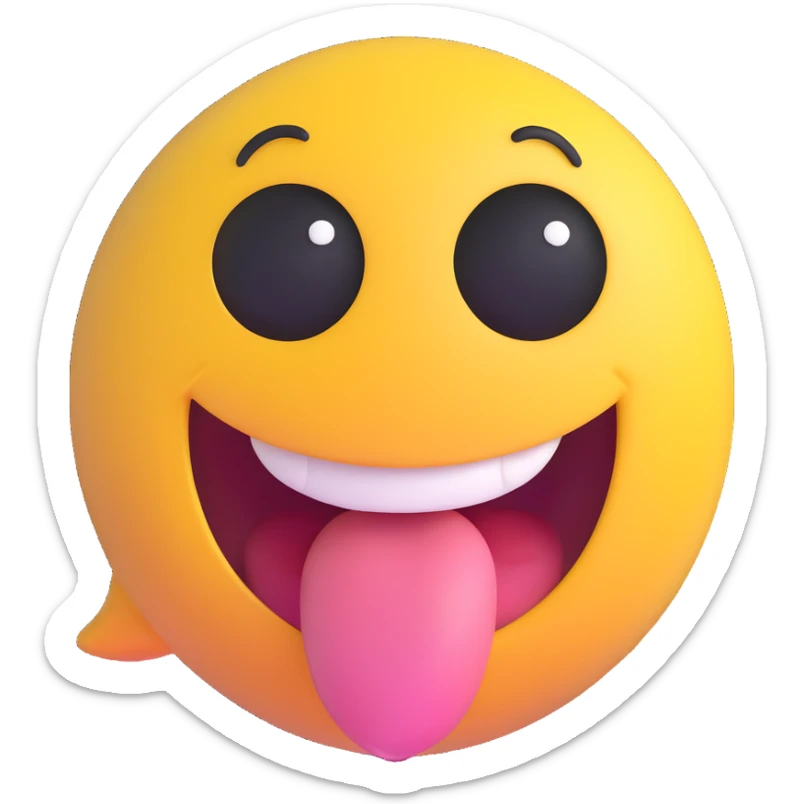 dirty, filthy, gross laughing emoji with fake eyes and dirty tongue, 3D emoji style sticker