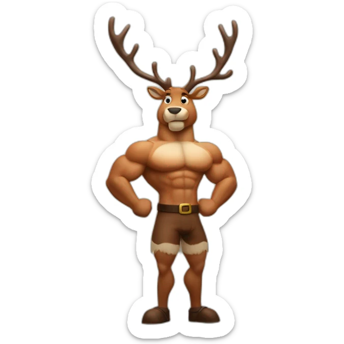 Reindeer muscular showing off biceps arms crossed masculine fierce torso sticker