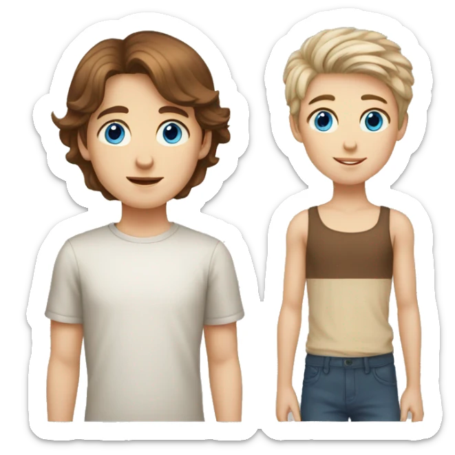 emoji depicting tall,brown hair blue eyes boy next to short white, brown hair hazel eyes girl  sticker