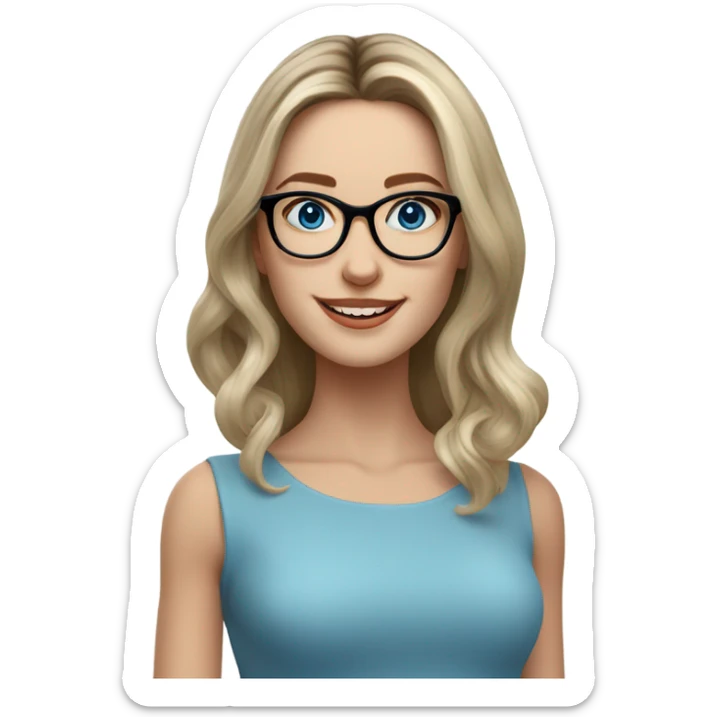 Shoulder length Balayage pale model lady with glasses and blue eyes happy  sticker