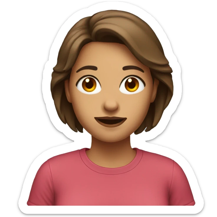 college aged woman with brown hair wearing a t-shirt. Show from the shoulders up sticker