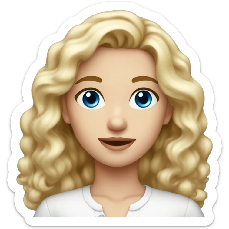 A young beautiful girl with blond wavy hair, blue eyes, in a white blouse sticker