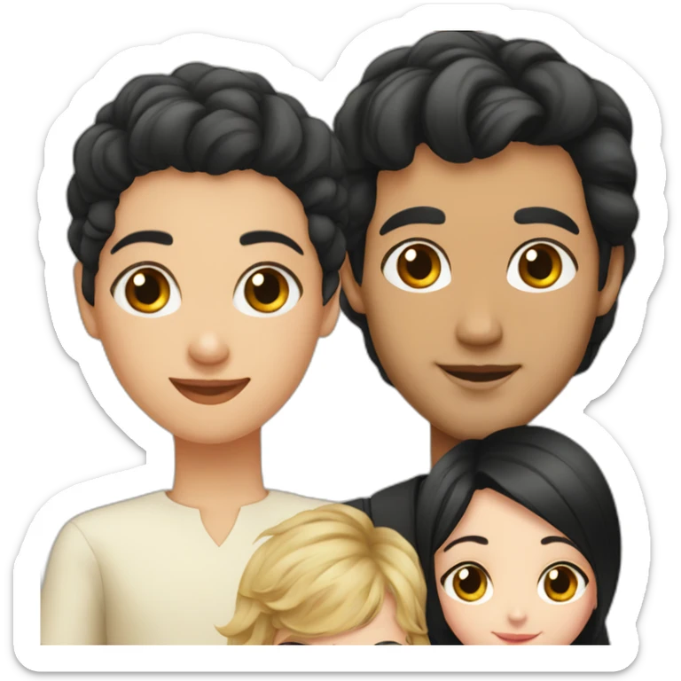 Young Iranian man black hair, blond French wife, and baby girl with black hair sticker