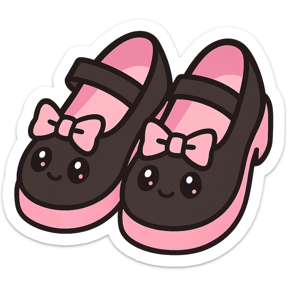 BLACKPINK-inspired gothic shoes, no hearts, black and pink, cute and stylish, kawaii style, mary jane shoes with bows, no socks sticker