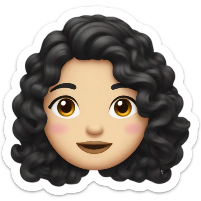 Embroidery of chubby girl with wavy black hairsand smile sticker