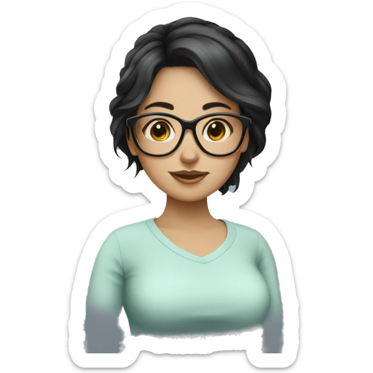 pregnant white black hair girl wearing glasses  sticker