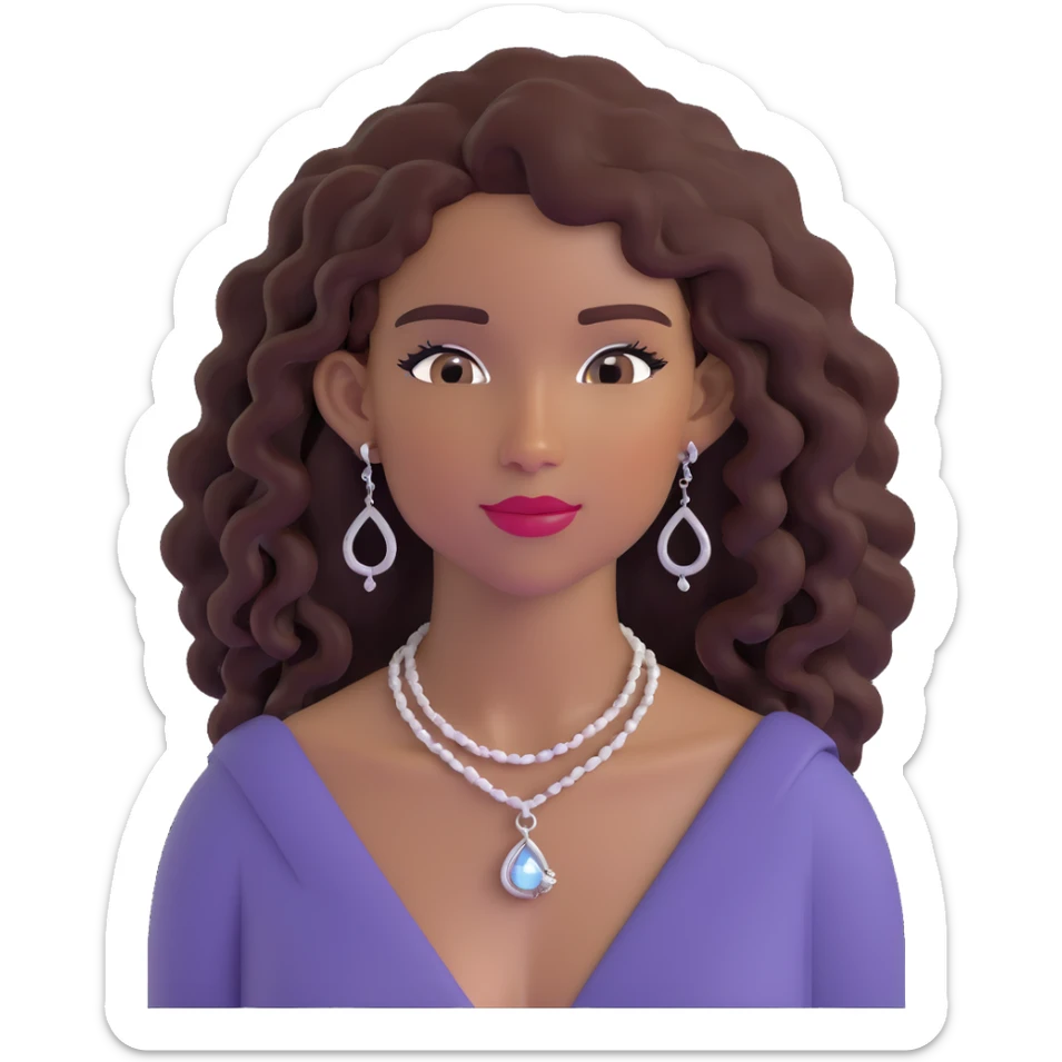 pretty black girl with long curly hair wearing stylish earrings and necklace sticker