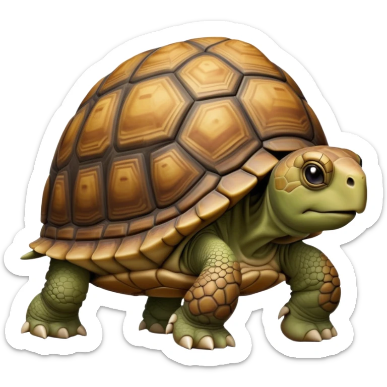 cinematic-tortoise-realistic-full-body-walking-emoji,-sturdy-domed-shell-in-rich-earthy-tones,-thick-scaled-legs-moving-slowly-but-deliberately,-wrinkled-wise-face-peering-ahead-with-calm-determination,-large cute eyes-reflecting-centuries of wisdom sticker