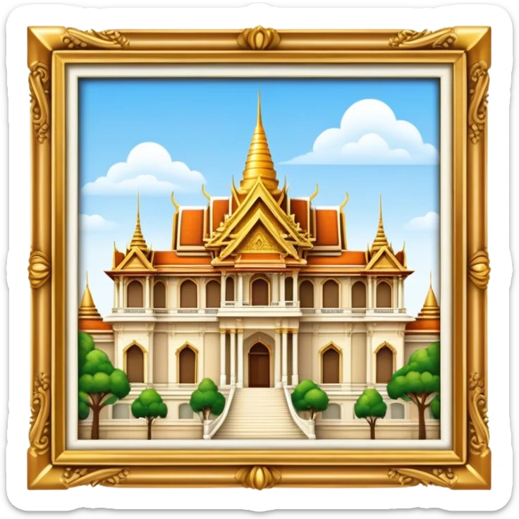 Cinematic Realistic Grand Palace Landmark Emoji, showcasing opulent palace architecture rendered with rich textures and regal, dynamic lighting. sticker
