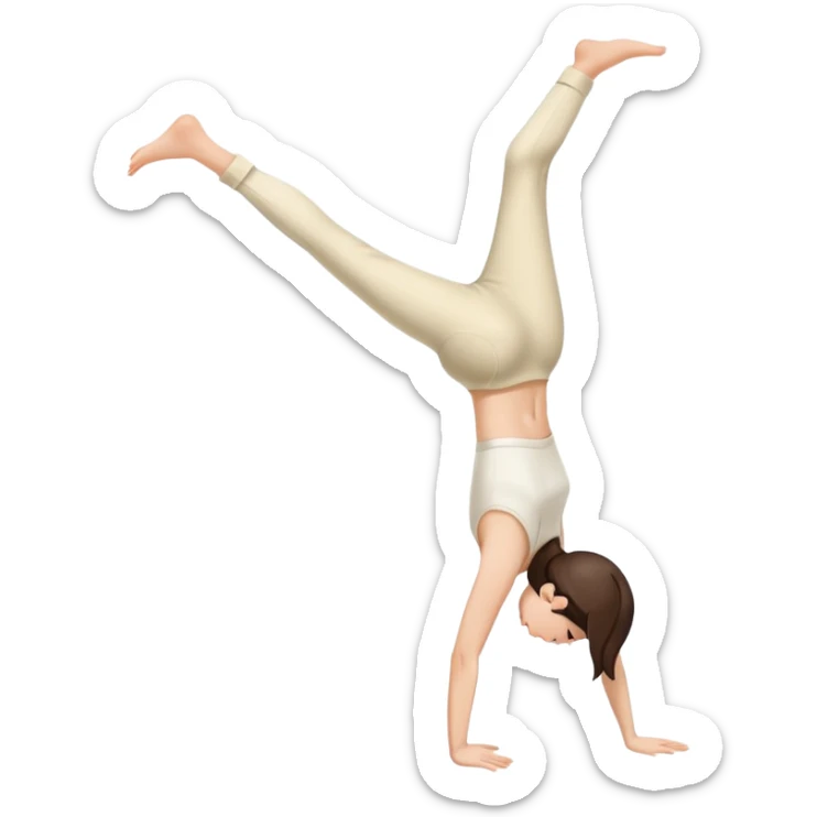 Brunette Girl side view handstand legs together straight legs iin cream pants sticker