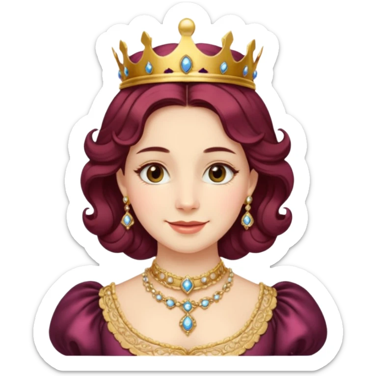 A younger Victorian queen with rosy cheeks, ornate jewelry, and gentle smile.
 sticker