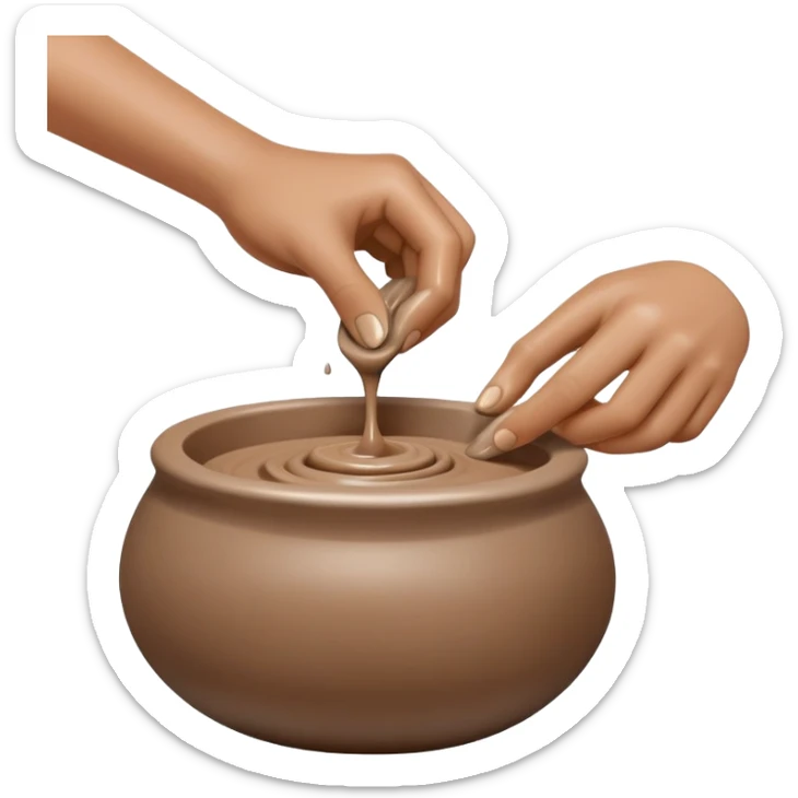 single hand scooping on the side of a blob of clay on a silver pottery wheel sticker