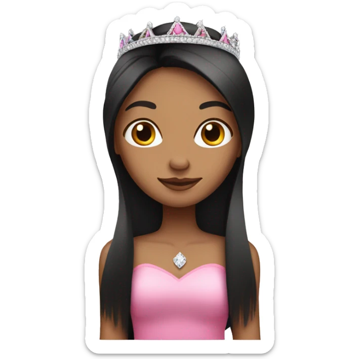 tan girl with black long straight hair with a pink tiara  sticker