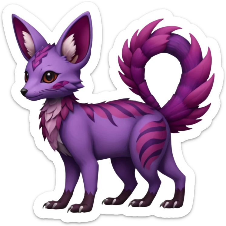 Feral Rare realistic edgy burgundy-purple pretty beautiful handsome gorgeous aesthetic colorful vibrant Vernid-Trico-species-Fakemon-creature by LiLaiRa, random markings, tufted ears, full body sticker