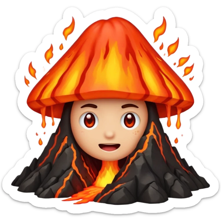 can i have an image of an red faced emoji with a small vocano th the top of its head erupting. i like the 4th image but no smiling sticker