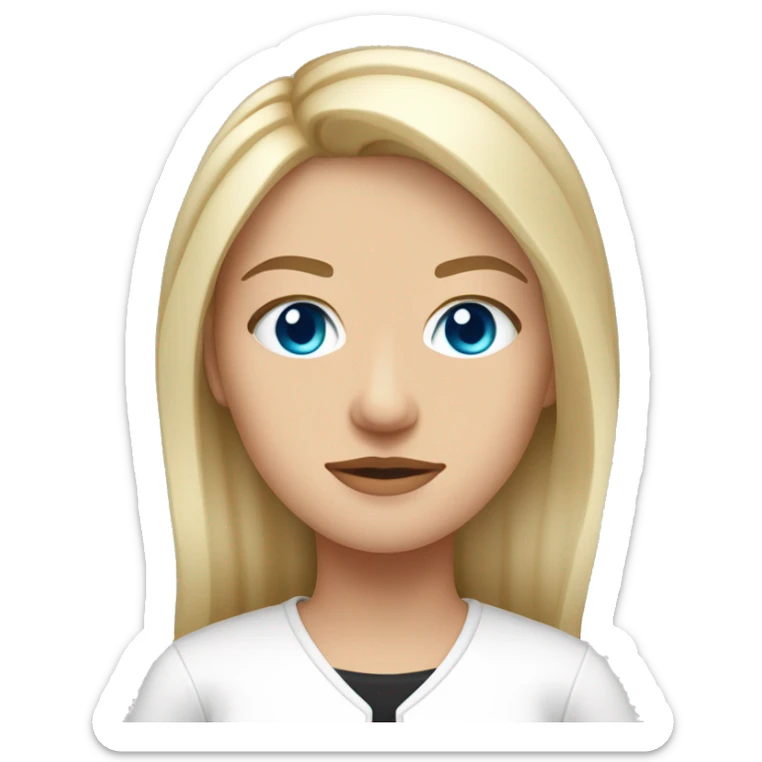 An adult slavic girl with blue eyes, fair skin, straight streaked hair, blonde, arrows on her eyes, dressed in a white T-shirt and a black jacket. sticker