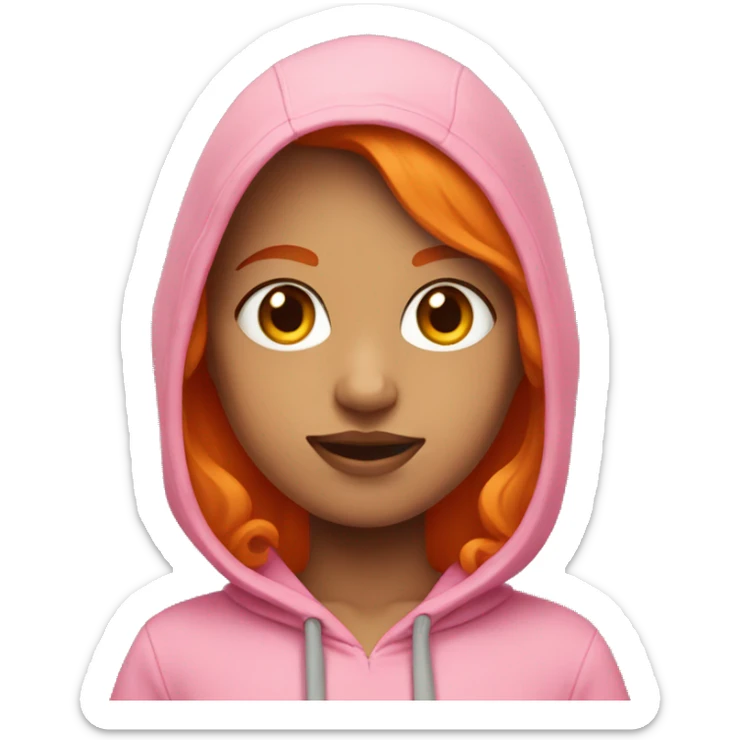 A girl with orange hair and orange eyes wearing a pink hoodie sticker