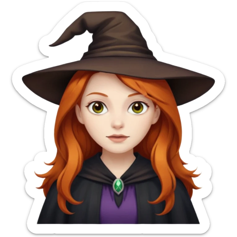 Witch with ginger hair , long hair, brown eyes sticker