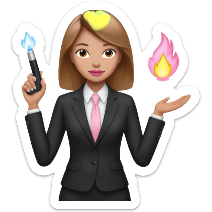 confident woman with light brown hair, light pink lipstick, lighter skin color, power pose sticker