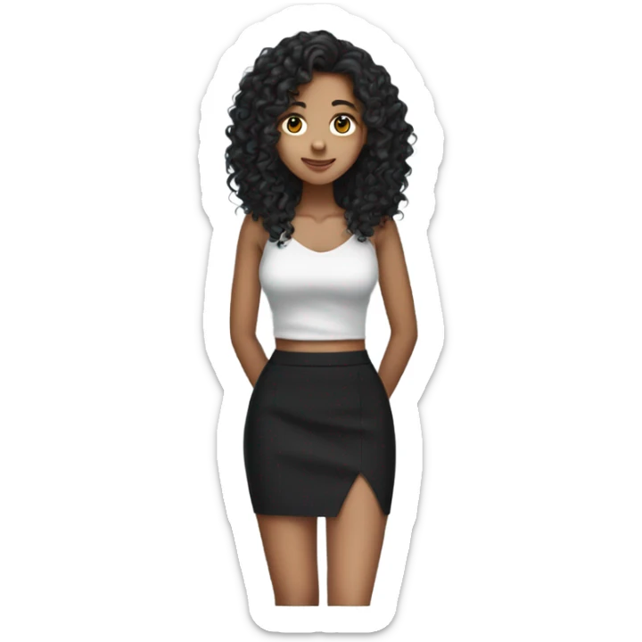 Tan girl with black long curly hair black pencil skirt full body sticker
