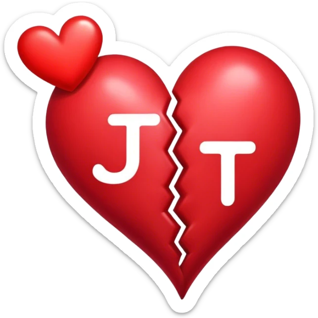Hearts representing soulmates, one with a J in it and the other one with the letter T in it sticker