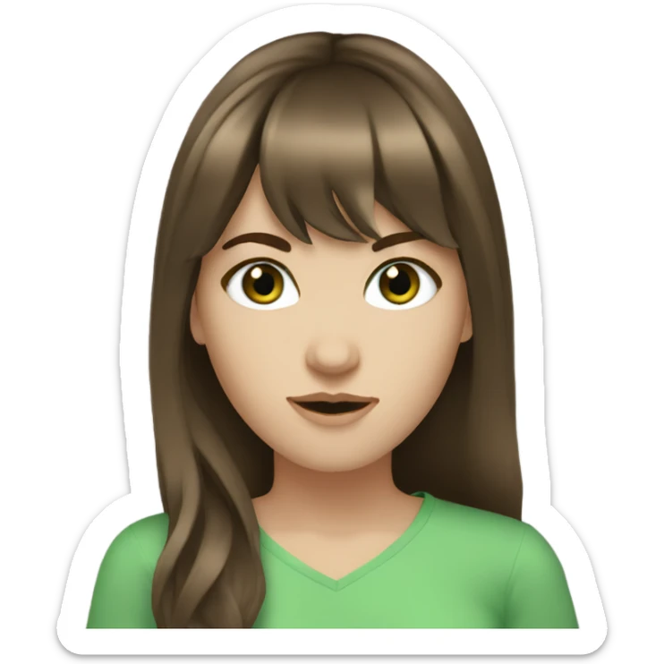 White girl green eyes with long voluminous brown hair with bangs sticker