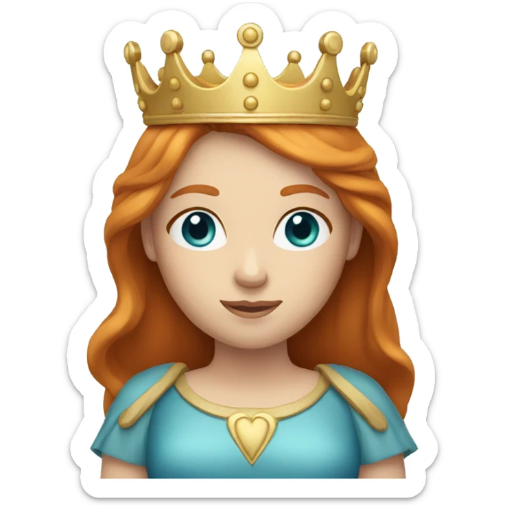 Ginger woman with a long straight hair and blue eyes and a crown sticker