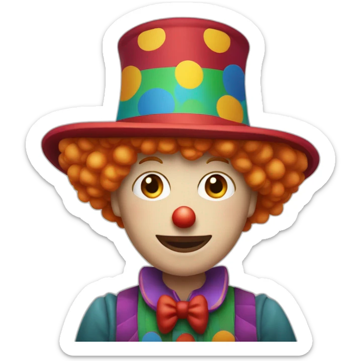 a clown wearing a big elongated hat and blond/red hair who’s name is hans sticker