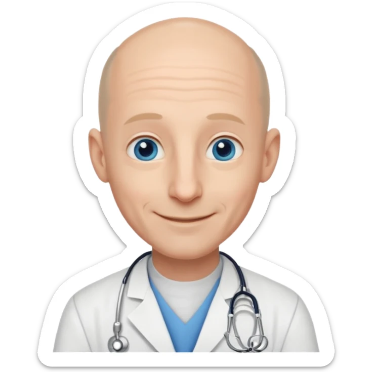 white male doctor a little bald no wrinkles long ears big nose blue eyes sticker