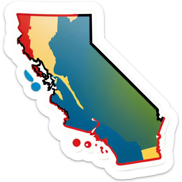 A map of the United States. The letter c around the west coast sticker