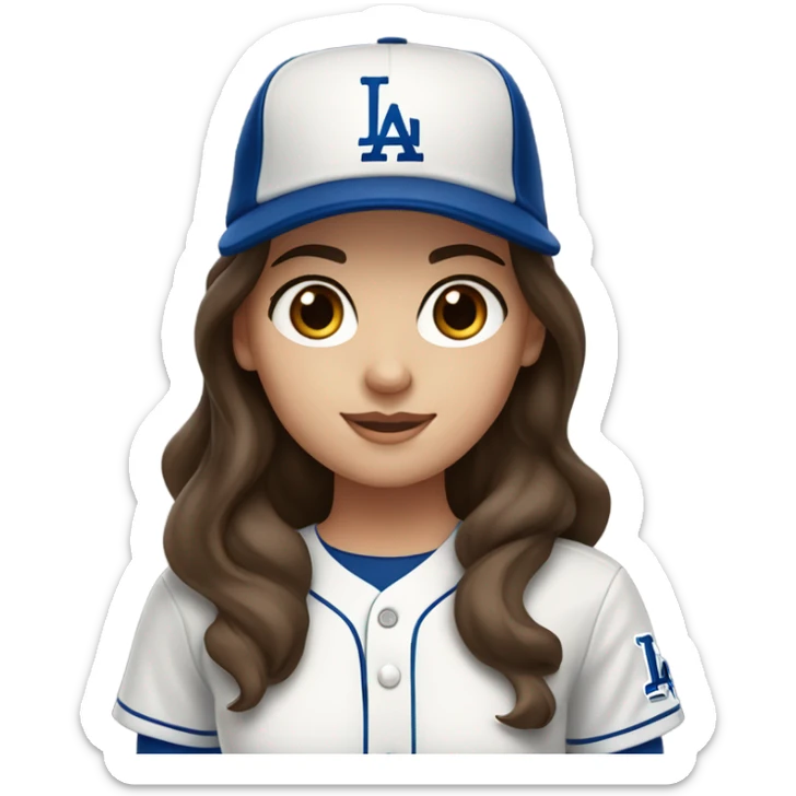 White girl with brown eyes and dark brown hair with dodgers baseball cap  sticker