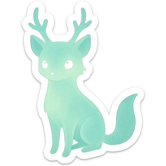 glowing animal-like forest spirit in a misty woodland, ethereal and gentle, ghibli style sticker