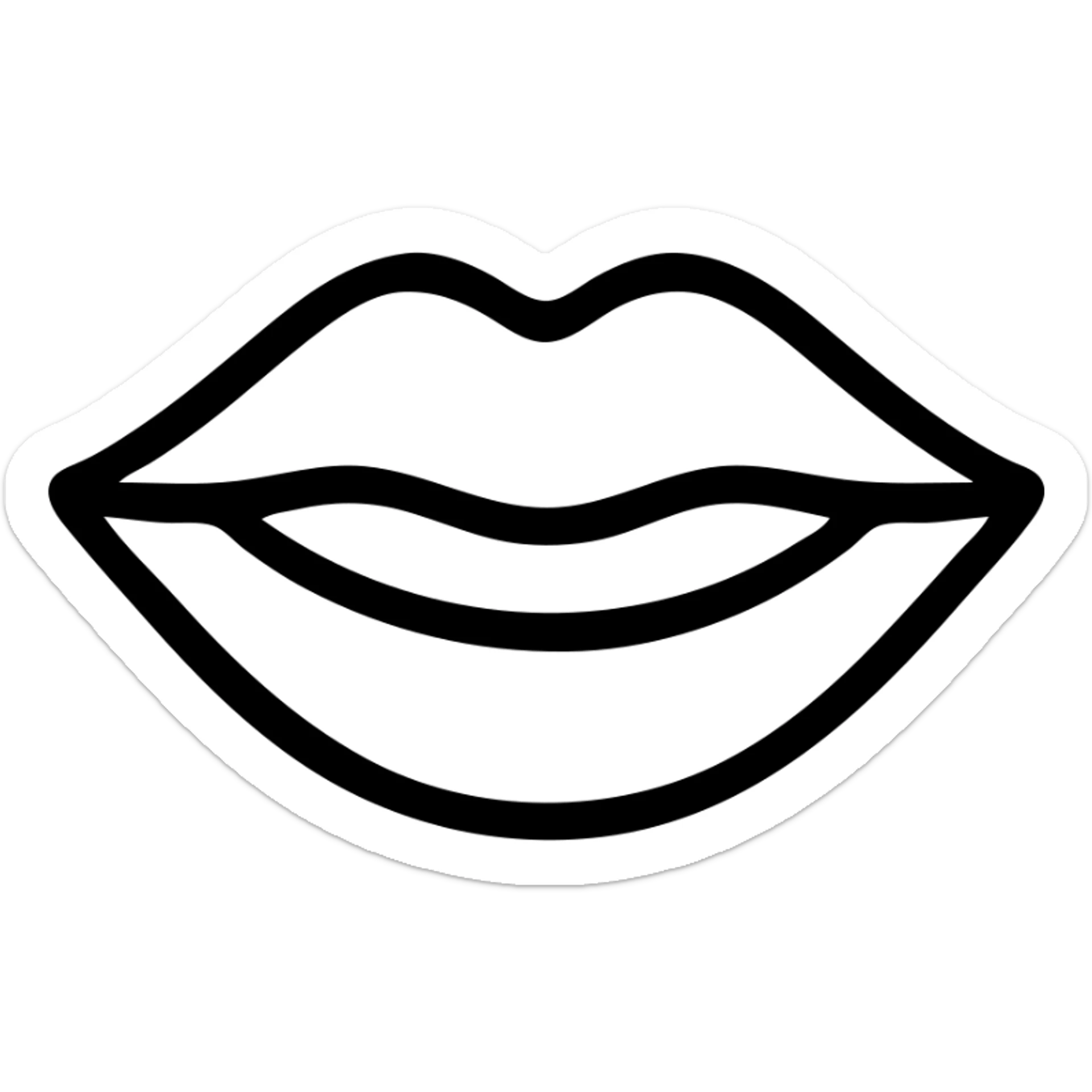 icon of a pair of lips with a soft smile, stylized and elegant, minimal black outline icon sticker