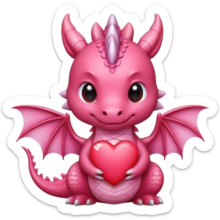 Lovely cute sweet romantic kawaii chibi adorable pink dragon with red heart markings sticker