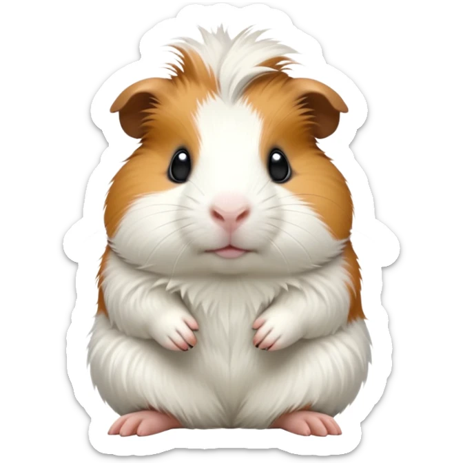 cinematic-[guinea pig]-realistic-full-body-sitting-emoji,-tiny-paws-tucked-close,-head-tilted-dramatically,-fluffy-[solid white]-fur,-simplified-yet-realistic-focused-features,-highly-detailed,-glowing-with-an-almost-sarcastic-glow sticker