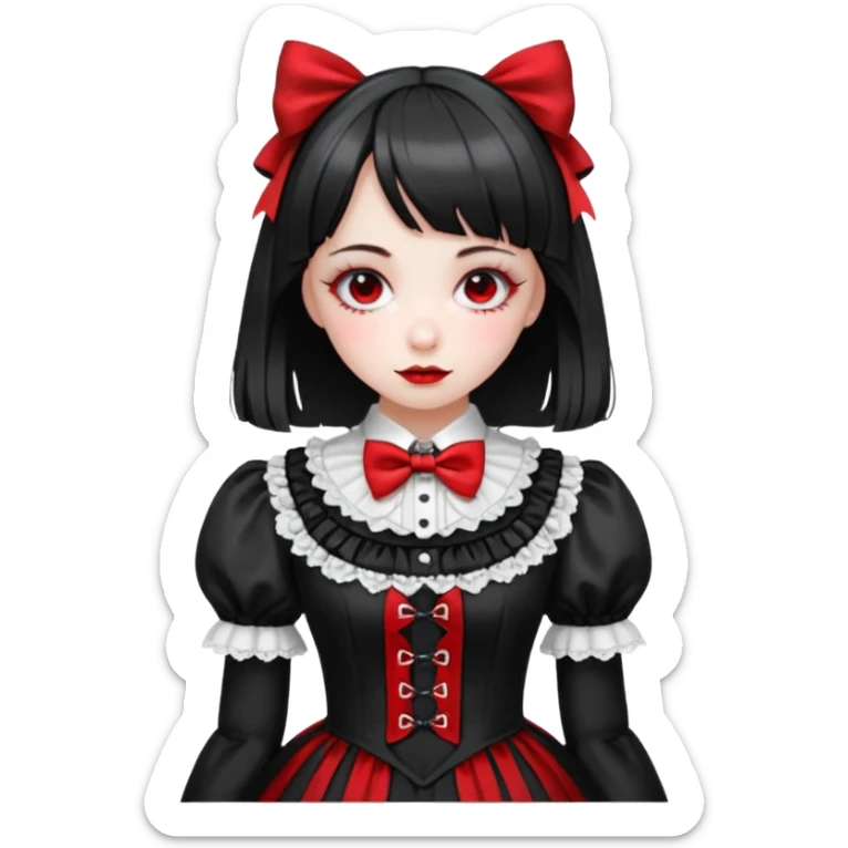 Gothic black and white and red Lolita laces bow tie glittery dress  sticker