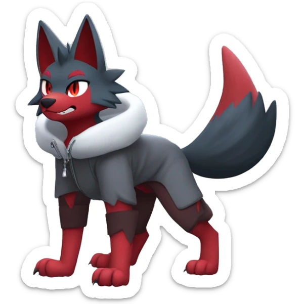 Cool Edgy Zorua-Zoroark-Zangoose-Mightyena with a collar and hoodie-sweater full body sticker