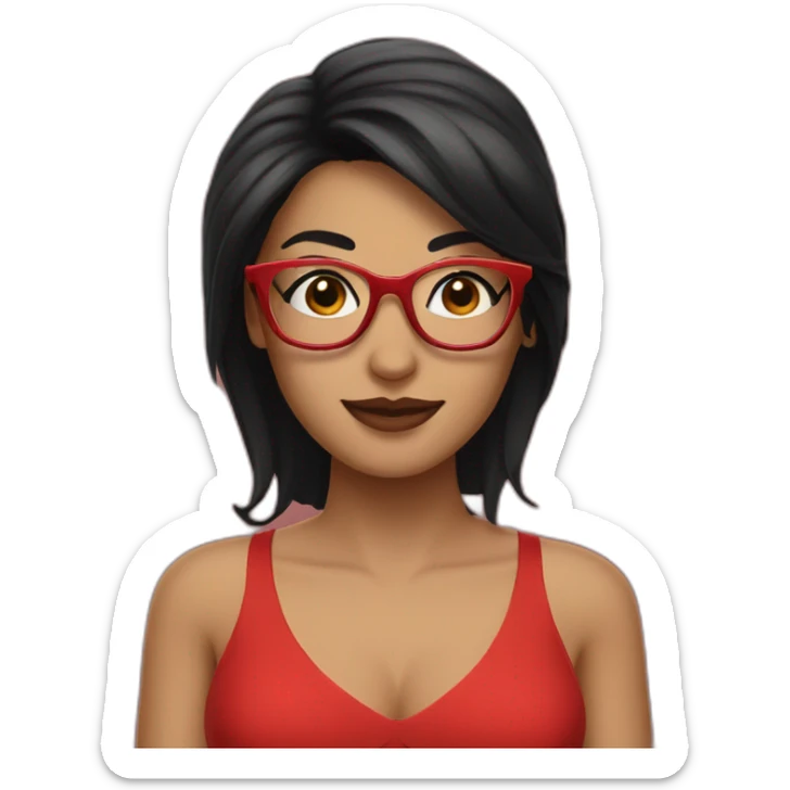 woman in a red dress and Black hair and glasses sticker