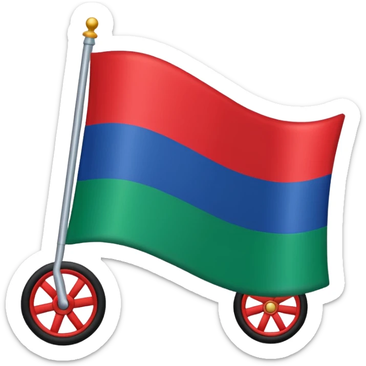 flag with green at the bottom and blue at the top with a red wheel in the middle sticker