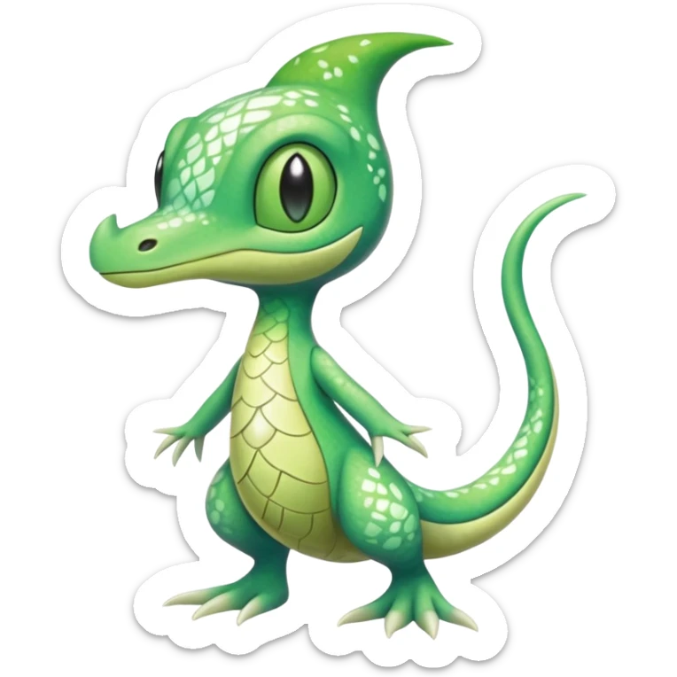 Sparkly White And Green Natural Flowery Colorful Grovyle-Treecko-Swadloon-Celebi-Fakémon-hybrid-creature (full body)  sticker
